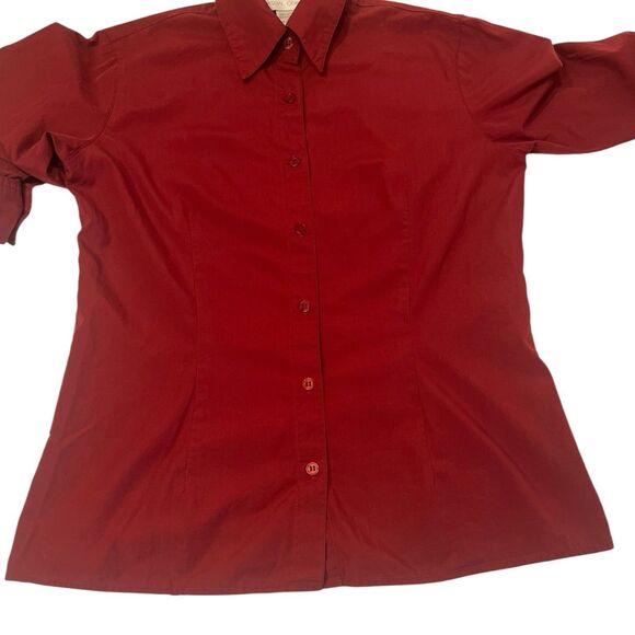 Casual Corner Red Cotton Button Down Shirt Women’s 4 Long Sleeve Vintage Y2K - Picture 7 of 11